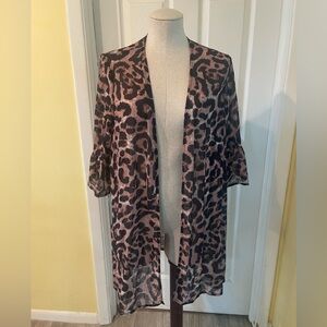 SHEIN Leopard Quarter Sleeve Cover Up - Size Large